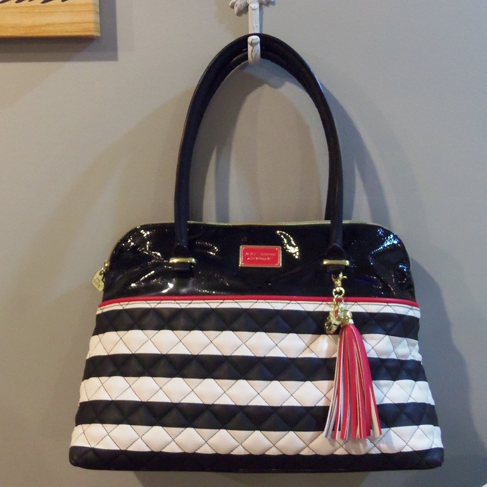 Striped Dome Satchel Shoulder Bag with Tassel